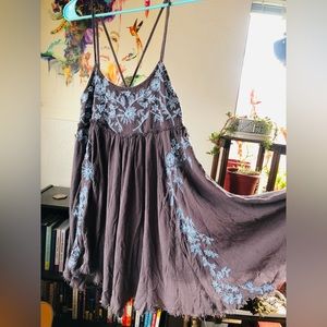 Floral Embroidered Babydoll Asymmetrical Sundress